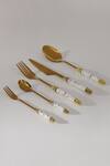 Buy_Table Manners_Gold Stainless Steel/ Reinforced Porcelain Marble And Cutlery Set_at_Aza_Fashions