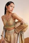 Buy_Cord_Beige Cotton Satin Sweetheart Neck Impression Print Bustier _at_Aza_Fashions