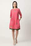 Buy_Musal_Pink Cotton Linen Embroidery Fruit Motifs Boat Candy Dress _at_Aza_Fashions