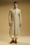 Buy_Kommal Sood_Beige Dupion Silk Embroidered Cutdana Embellished And Sherwani Set  _at_Aza_Fashions