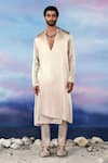 Buy_Rohit Gandhi + Rahul Khanna_Gold Satin Asymmetric Hem Wrap Kurta Set _at_Aza_Fashions