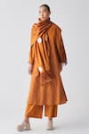 Buy_THREE_Orange Tunic Poplin + Handloom Cotton Stripe Round Pattern Pant Set _at_Aza_Fashions