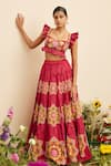 Buy_Chandrima_Fuchsia Chanderi Embroidered Thread Blooming Flower Lehenga _at_Aza_Fashions