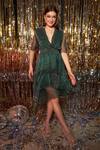 Buy_Tasuvure_Green Satin Embroidery Shimmer Plunge V Neck Divine Uptown Dress  _at_Aza_Fashions