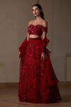 Buy_Nadine Dhody_Red Tulle Embroidery Cutdana Sweetheart Biancca Flower Lehenga Set  _at_Aza_Fashions