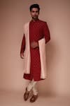 Buy_Tisa - Men_Red Sherwani: Organic Cotton Embroidered Thread And Sequin Aspen Set For Men_at_Aza_Fashions