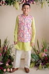 Buy_Pa:Paa_Green Kurta Cotton Printed Floral Bundi And Set  _at_Aza_Fashions