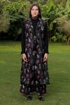 Buy_Ode To Odd_Multi Color Silk Organza Printed Floral Notched Trench Coat _at_Aza_Fashions
