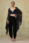 Buy_Style Junkiie_Black Paisley Patterned Fringed Cape _at_Aza_Fashions