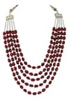 Shop_Riana Jewellery_Maroon Ruby Beads And Pearls Multi-layered Mala _at_Aza_Fashions