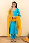 Buy_Pita Nila_Blue Chanderi, Silk Organza Embroidery, Beads V-neck Isla Kurta Set _at_Aza_Fashions