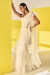 Buy_Ridhi Mehra_Ivory Saree Chiffon/organza Aafa Pre-draped Ruffle With Blouse  _at_Aza_Fashions