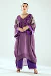 Buy_Rajdeep Ranawat_Purple Silk Floral V Neck Olivia Kaftan Tunic  _at_Aza_Fashions