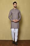 Buy_Aryavir Malhotra_Grey Cotton Silk Plain Full Sleeve Short Kurta _at_Aza_Fashions