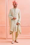 Buy_Philocaly_Green 100% Silk Embroidery Periwinkle Gulshan Flower Sherwani Set _at_Aza_Fashions