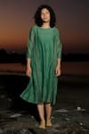 Buy_TATWA_Green Viscose Zari Round Neck Handloom Chanderi Dress _at_Aza_Fashions