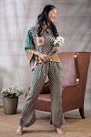Buy_Soup By Sougat Paul_Green Crepe Embroidery Collared Taahira Checkered Print Top And Pant Set _at_Aza_Fashions