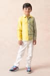 Buy_Thetaa_Yellow Polyester, Linen Stripe Print Side Panel Shirt _at_Aza_Fashions