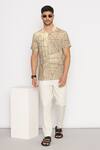 Buy_Lacquer Embassy_Beige Rayon Printed Linear Doodle Half Sleeve Shirt _at_Aza_Fashions