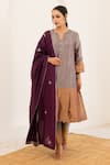 Buy_Pairaahan_Purple Kurta And Pant Tissue Metallic Colour Block Set With Chanderi Dupatta _at_Aza_Fashions