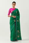 Buy_Label Earthen_Green Chiniya Silk Embroidered Floral Round Suraiya Saree With Blouse _at_Aza_Fashions