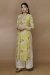 Buy_Gopi Vaid_Yellow Cotton Silk Print Flower Bagh Round Neck Floral Tunic_at_Aza_Fashions