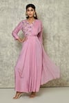 Buy_Nazaakat by Samara Singh_Pink Organza Embroidered Thread V Neck Hand Saree Gown_at_Aza_Fashions