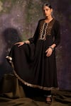 Buy_5Elements_Black Cotton Embellished Ghungroo Round Hand Stitched Anarkali And Pant Set _at_Aza_Fashions