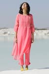 Buy Tatwa Coral Handloom Cotton, Viscose, Silk Embroidery Round Chanderi Kurta And Pant Set at Aza Fashions Buy_Tatwa_Coral Handloom Cotton, Viscose, Silk Embroidery Round Chanderi Kurta And Pant Set _at_Aza_Fashions