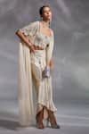 Buy_Divya Aggarwal_Off White Blouse Silk Satin Embellished Alauren And Draped Skirt Set  _Online_at_Aza_Fashions