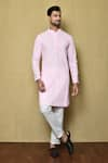 Buy_Aryavir Malhotra_Pink Cotton Chikankari Embroidered Thread Mandarin Collar Kurta _at_Aza_Fashions