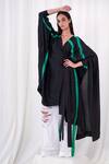 Buy_AK-OK_Black Cotton Tassels V-neck Shibori Pattern Angrakha And Trouser Set _at_Aza_Fashions