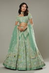 Shop_I Am Design_Green Raw , Organza Floral Apple Candy Embroidered Bridal Lehenga Set _at_Aza_Fashions
