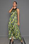 Buy_Redefine_Green Cotton Silk Canopy Halter Print Sleeveless Dress_at_Aza_Fashions