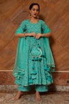 Buy_POMCHA JAIPUR_Blue Print Bandhani Round Neck Bandhej Anarkali Set _at_Aza_Fashions