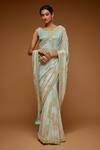 Buy_Neeta Lulla_Green Chiffon Pearl, Sequin, Flower Scoop Moira Foil Pattern Saree With Blouse_at_Aza_Fashions