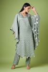 Buy_Aakaar_Grey Cotton Jacquard Woven Stripe V Neck Kaftan And Pant Set _at_Aza_Fashions