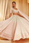 Buy_House of Exotique_Ivory Georgette Embroidery Round Neck Ombre Embellished Lehenga Set _at_Aza_Fashions