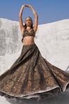 Buy_Seema Gujral_Black Lehenga - Raw Silk Dupatta - Organza Floral Detail Set  _at_Aza_Fashions