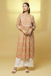 Buy_Kalakaari By Sagarika_Peach Cotton Printed Floral Round Straight Kurta And Pant Set _at_Aza_Fashions