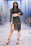 Buy_Nirmooha_Black Net Embroidery Sequins High Neck Crop Top _at_Aza_Fashions