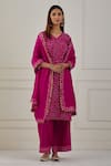 Buy_Musal_Fuchsia 100% Cotton Printed Bandhani V Neck Gulab Kurta Pant Set _at_Aza_Fashions