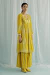 Buy Surbhi Gupta Yellow Anarkali Georgette Printed Polka Dots V Aila And Trouser Set at Aza Fashions Buy_Surbhi Gupta_Yellow Anarkali Georgette Printed Polka Dots V Aila And Trouser Set _at_Aza_Fashions