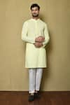 Buy_Aryavir Malhotra_Yellow Cotton Chikankari Embroidered Work Mandarin Collar Kurta And Pant Set _at_Aza_Fashions