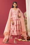 Buy_Abbaran_Pink Anarkali And Palazzo Cotton Cambric Printed Block Paisley & Floral Set _at_Aza_Fashions