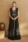 Buy_Studio Radical_Black Bustier 100% Pure Silk Embroidery Beads Bustier Pleated Jacket Skirt Set _at_Aza_Fashions