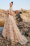 Buy_Nandita Thirani_Beige Organza, Georgette, Tulle Embroidery Asymmetric Floral Bridal Lehenga Set _at_Aza_Fashions