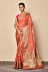 Buy_Nazaakat by Samara Singh_Orange Saree Banarasi Cotton Silk Mina Jaal Woven Floral _at_Aza_Fashions