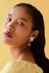 Shop_Esme By Aashna Dalmia_Wine Crystal Textured Drop Earrings _at_Aza_Fashions