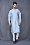 Buy_Arihant Rai Sinha_Grey Kurta Silk Blend Plain And Contrast Pant Set _at_Aza_Fashions